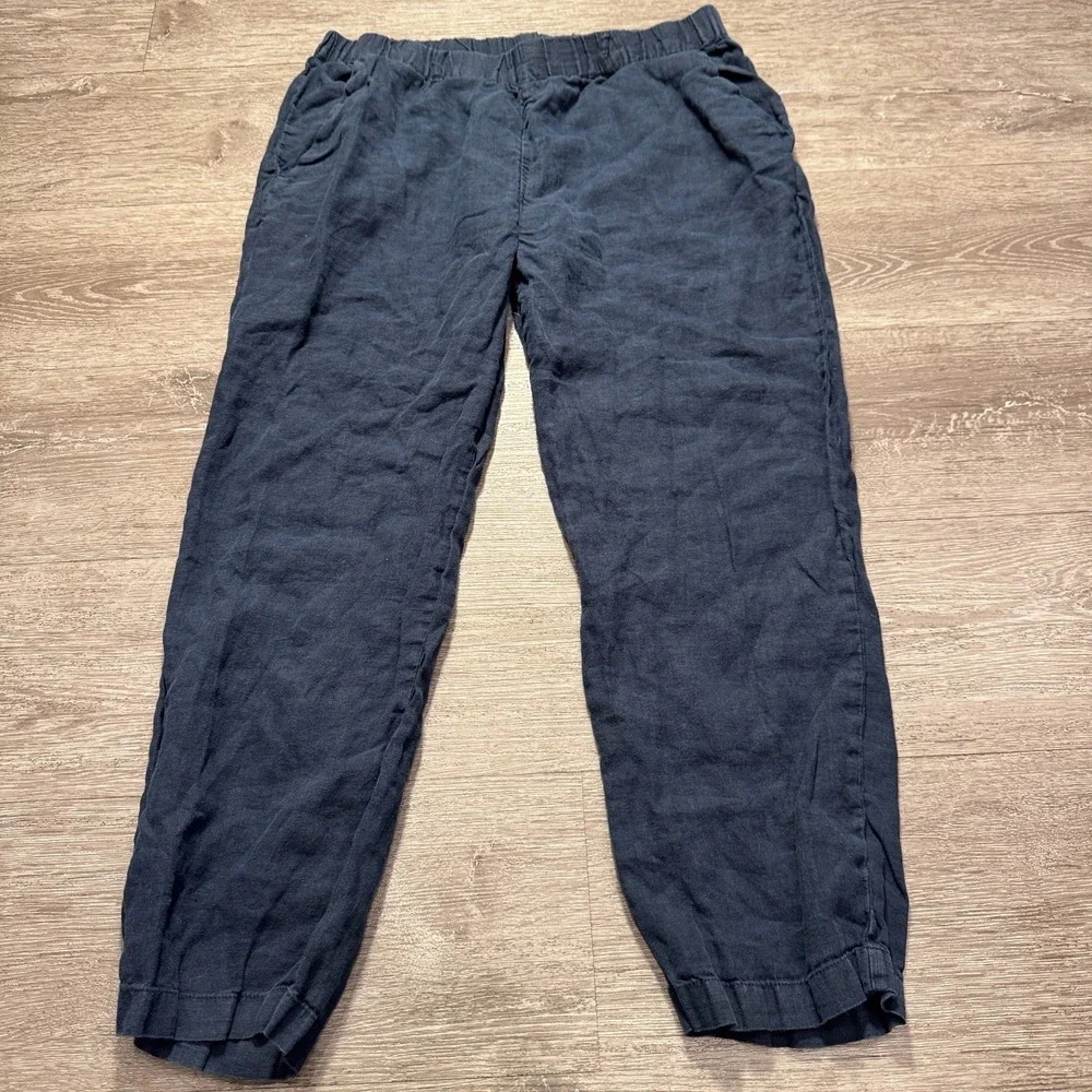 Quince Pants Womens Large Blue 100% Linen Pullon Costal Lounge Comfort 32x25